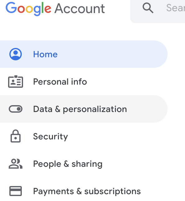  روی داده و شخصی سازی در خود کلیک کنید حساب Google 